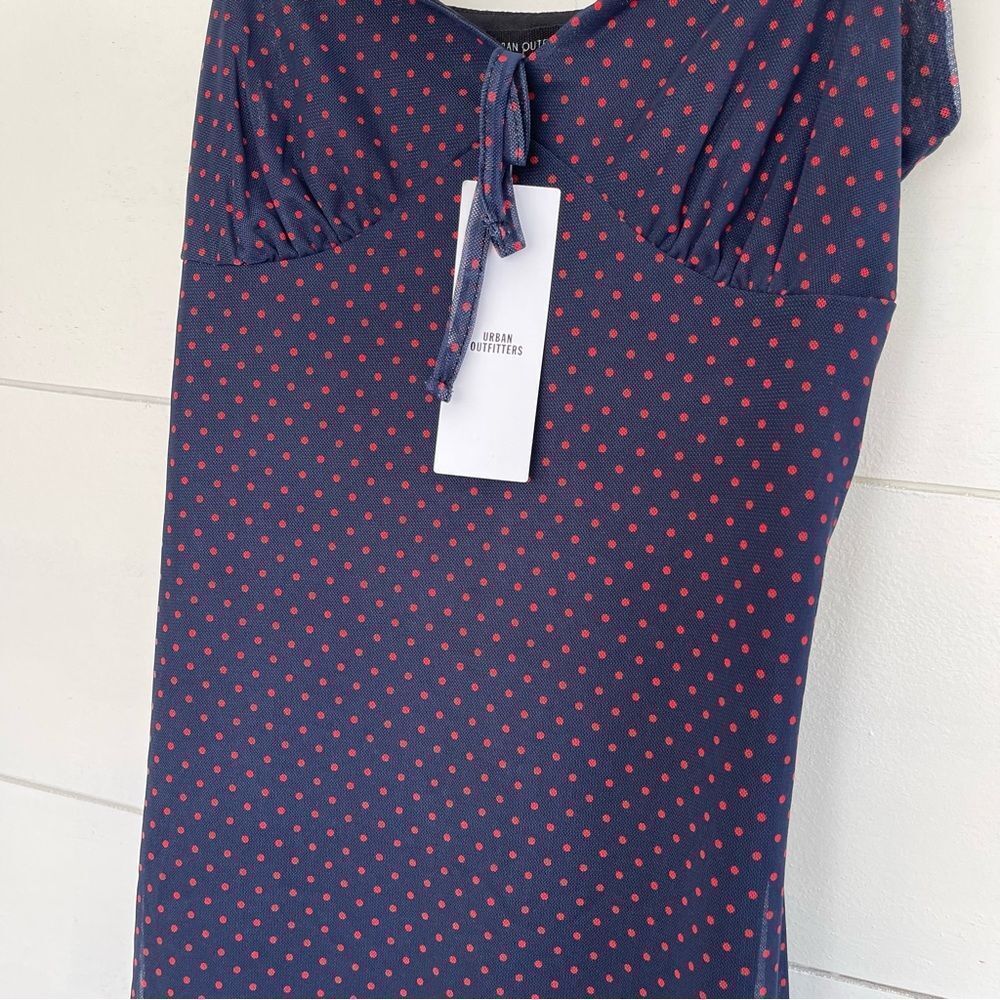 Urban Outfitters Women’s Small Blue Red Polka Dot Tulle Slip Mini Dress - Picture 2 of 5
